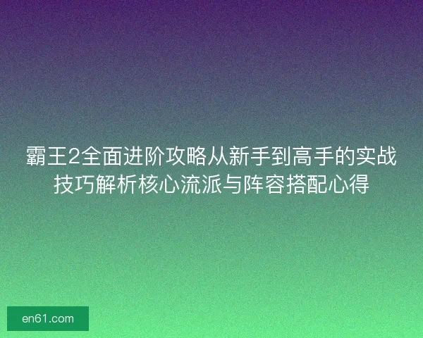 霸王2全面进阶攻略从新手到高手的实战技巧解析核心流派与阵容搭配心得